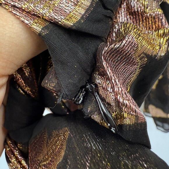 Ramy Brook Womens 8 Metallic Floral Print Long Sleeve V Neck Wrap Top Black Gold - Picture 9 of 10